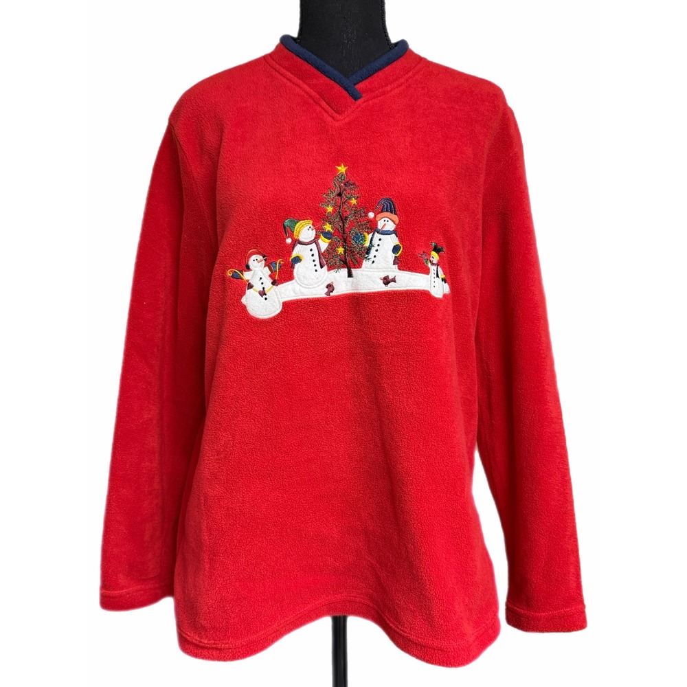 C&B Sport Croft & Barrow Red Fleece Christmas Snowman Pullover Sweatshirt Medium
